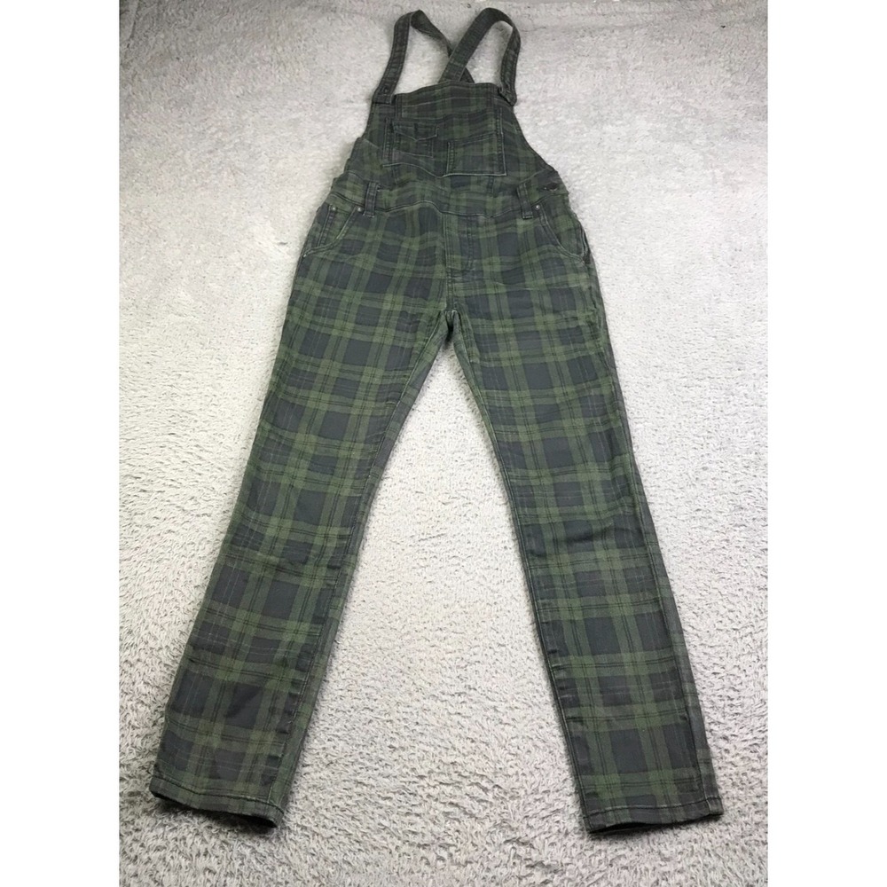 Free People Washed Plaid Denim Overalls Womens 25 Blackwatch Anthropologie